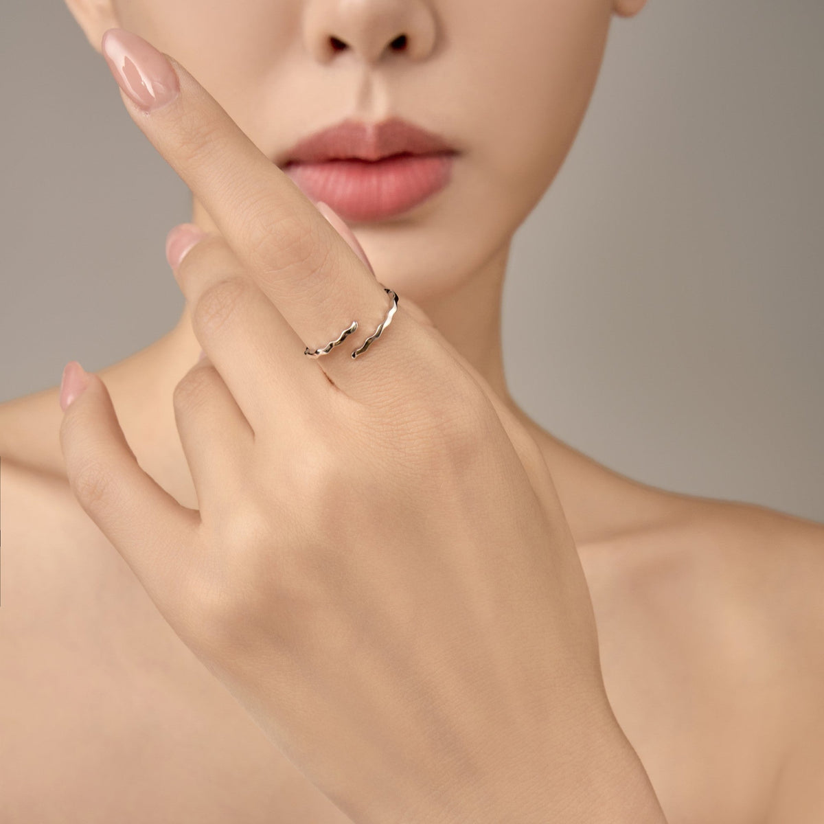 Ripple Waves Adjustable Open Ring – 925 Silver with 18K Gold Plating – View 4 | ARTTOO STUDIO