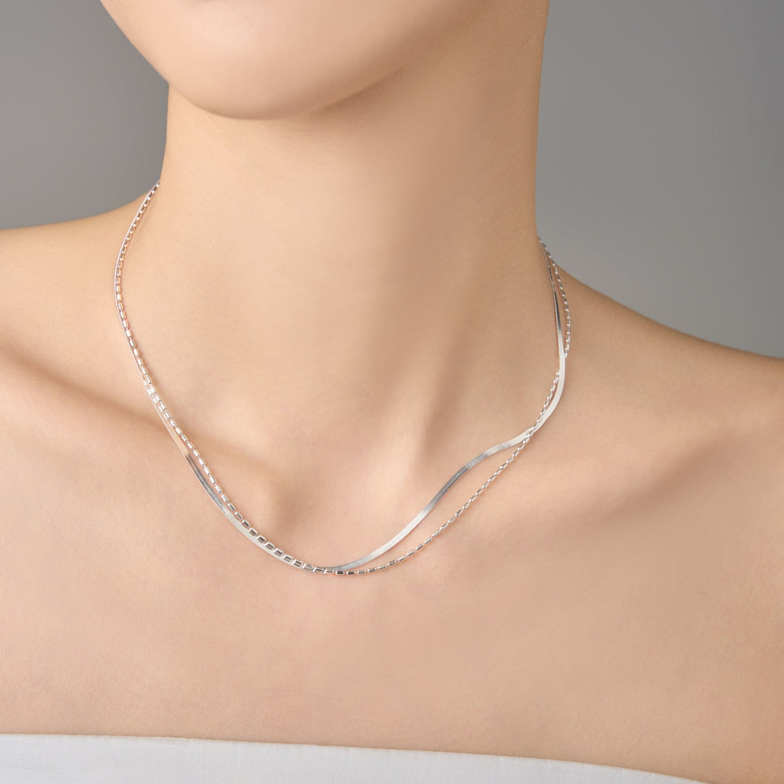 Morning Mist Dual Chain Necklace – 925 Silver with 18K Gold Plating – View 7 | ARTTOO STUDIO