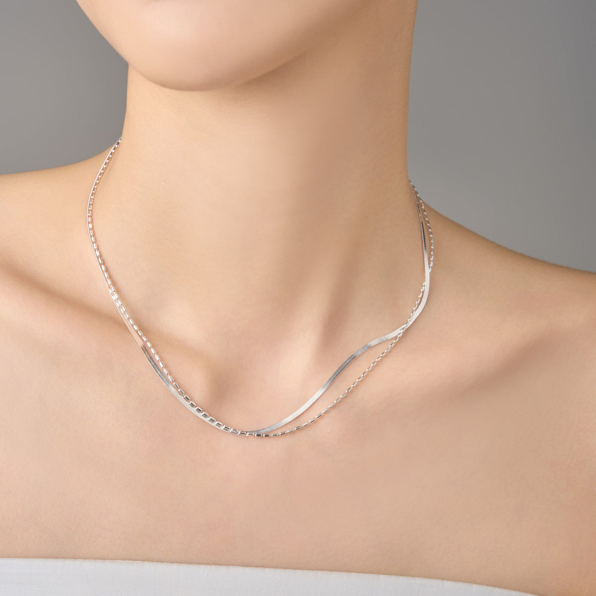 Morning Mist Dual Chain Necklace – 925 Silver with 18K Gold Plating – View 7 | ARTTOO STUDIO