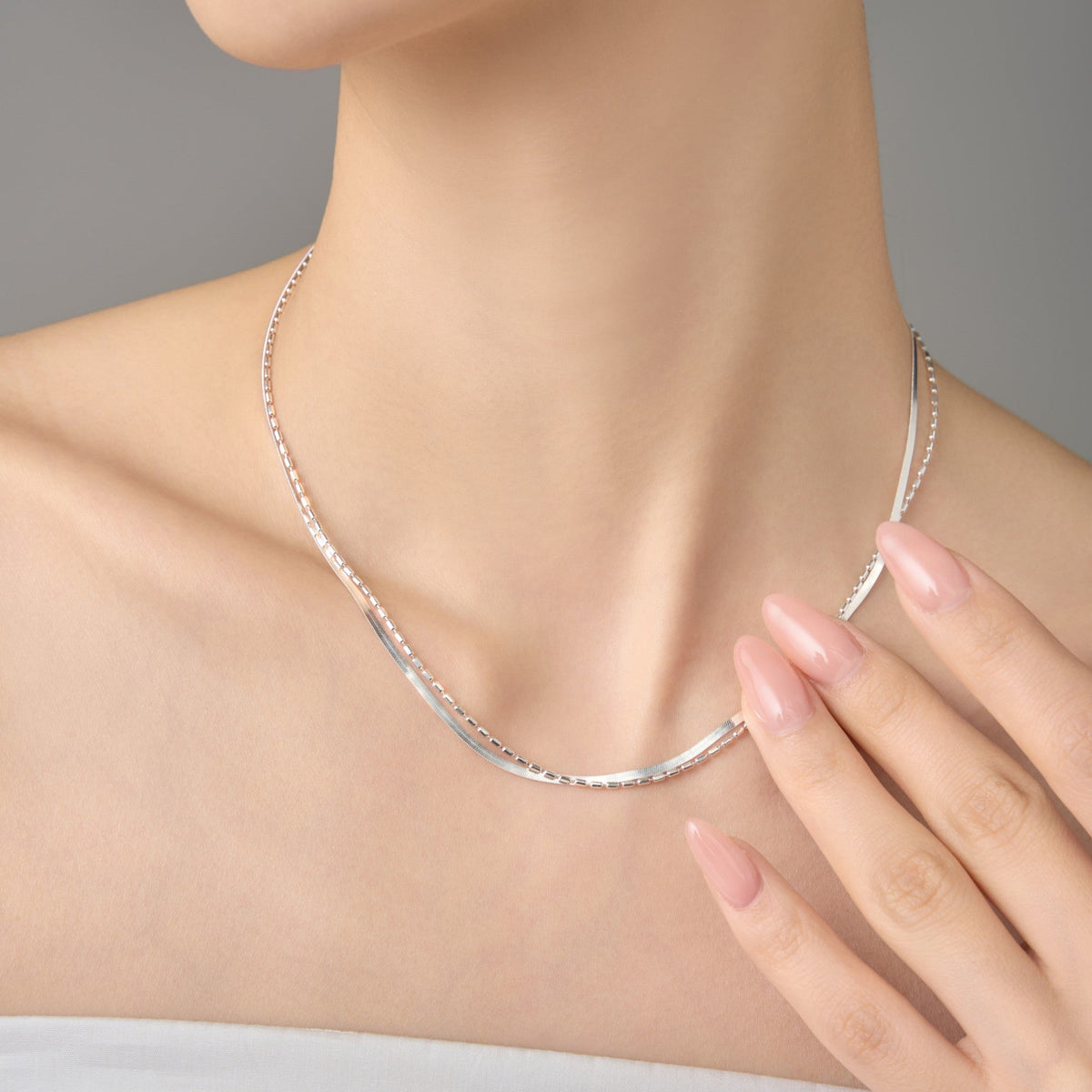 Morning Mist Dual Chain Necklace – 925 Silver with 18K Gold Plating – View 8 | ARTTOO STUDIO