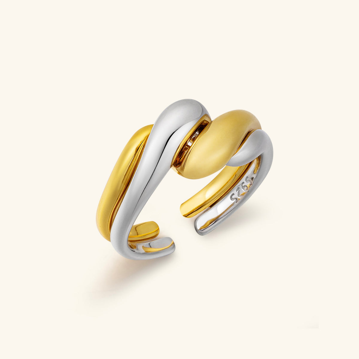 Echoes of Light Adjustable Ring – Platinum & Gold Vermeil on 925 Silver – Minimalist Jewelry | ARTTOO STUDIO