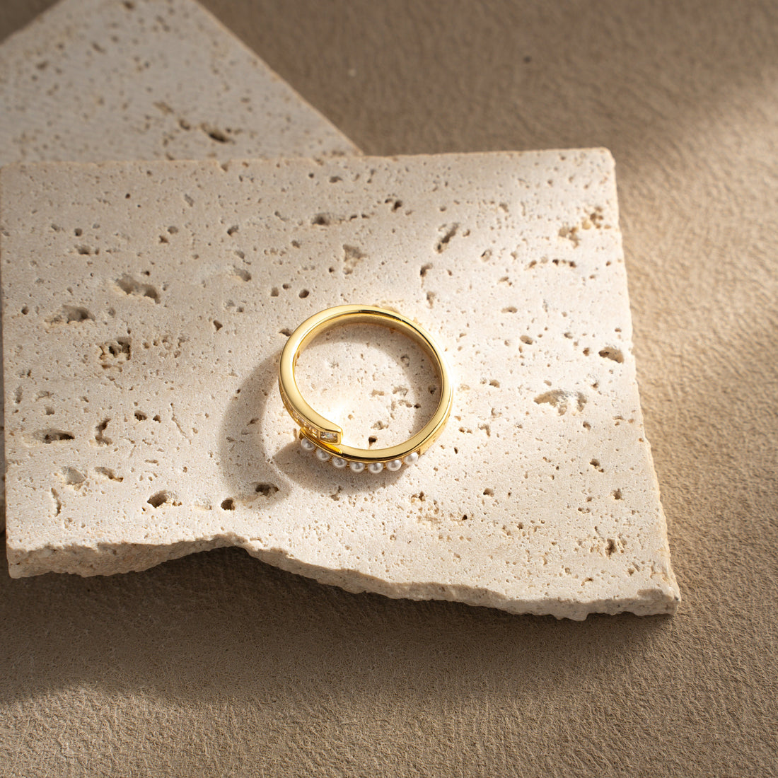 Lune Open Adjustable Ring – Pearl & Zirconia, 18K Gold Vermeil on 925 Silver – View 5 | ARTTOO STUDIO