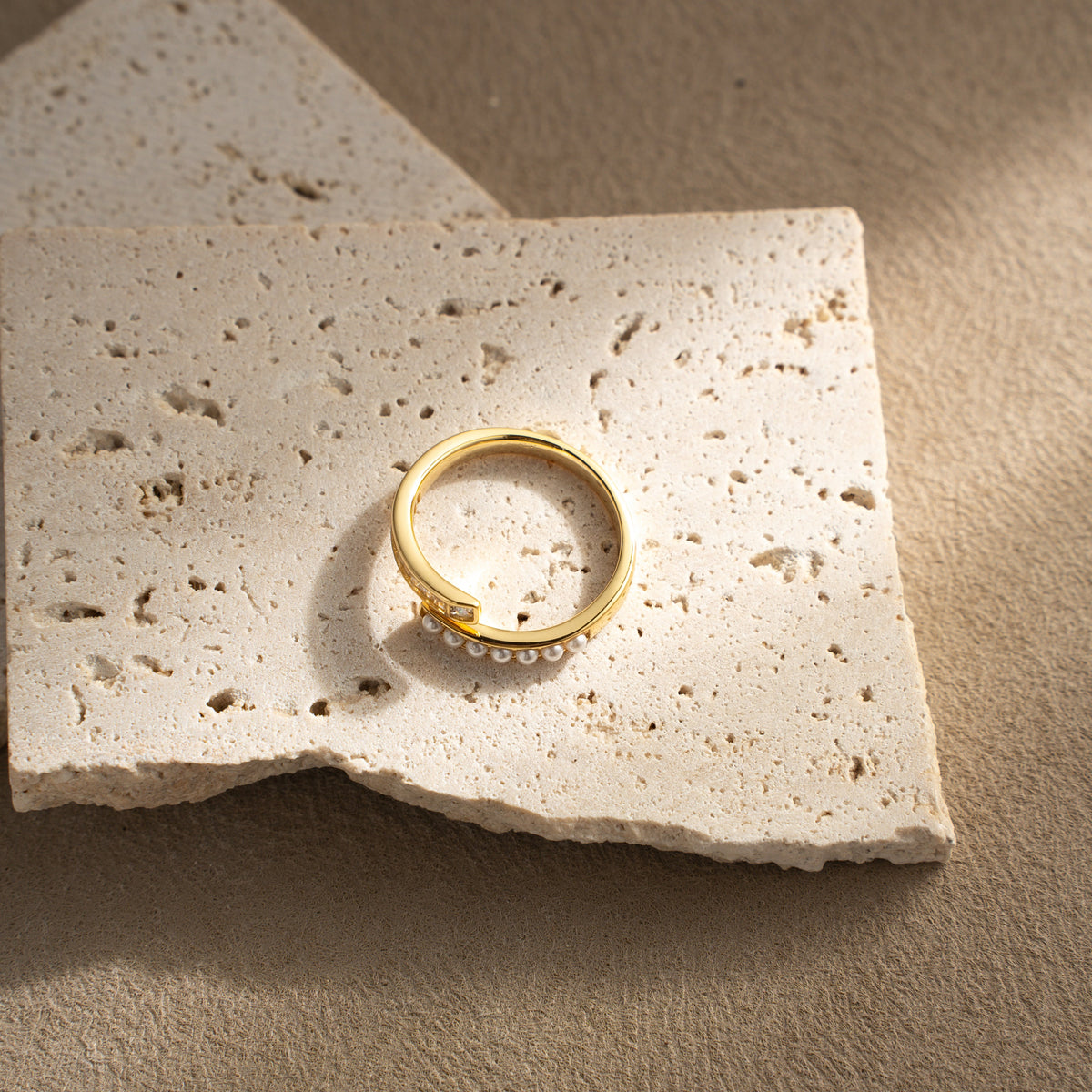 Lune Open Adjustable Ring – Pearl & Zirconia, 18K Gold Vermeil on 925 Silver – View 5 | ARTTOO STUDIO