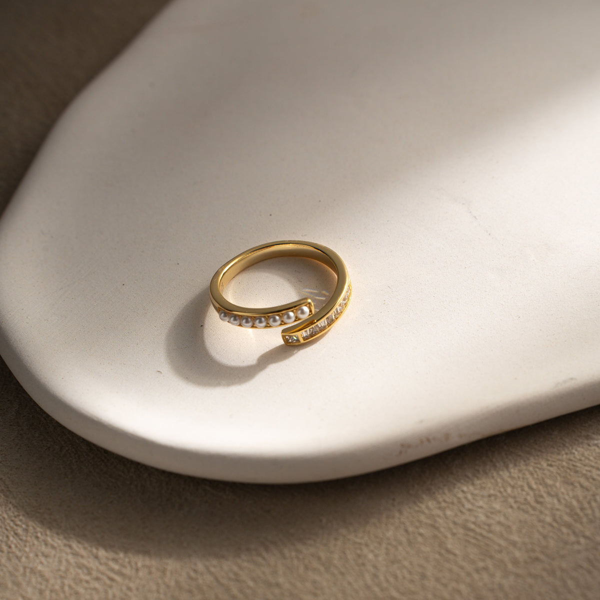 Lune Open Adjustable Ring – Pearl & Zirconia, 18K Gold Vermeil on 925 Silver – View 10 | ARTTOO STUDIO