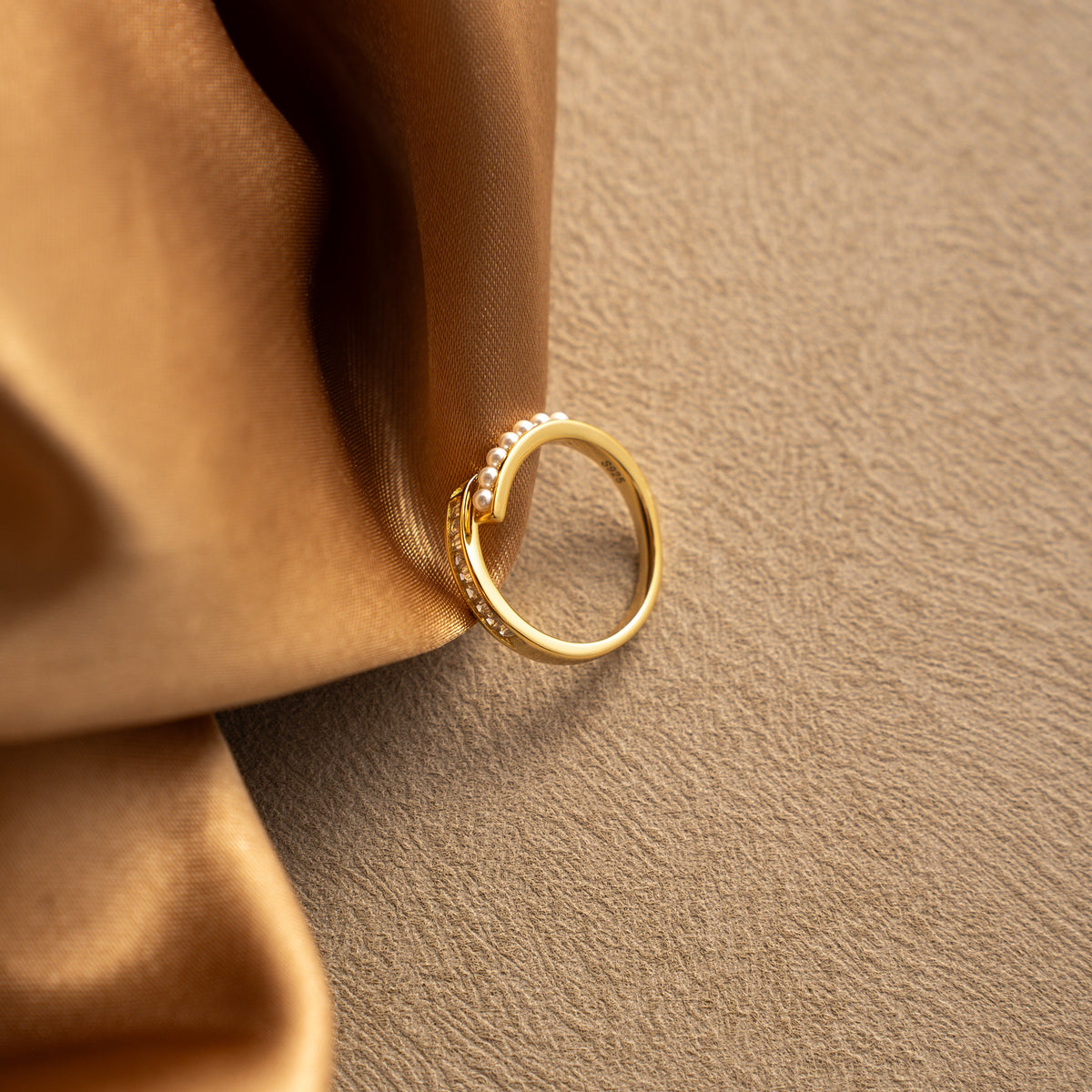 Lune Open Adjustable Ring – Pearl & Zirconia, 18K Gold Vermeil on 925 Silver – View 4 | ARTTOO STUDIO