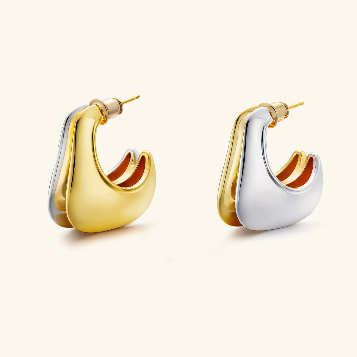 Boundary of Day & Night Dual-Tone Earrings – Brass with 18K Gold Plating – Minimalist Jewelry | ARTTOO STUDIO