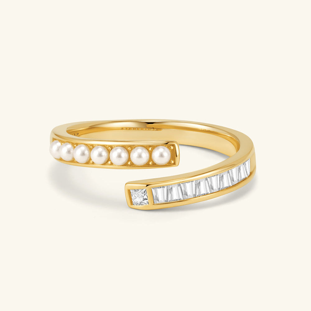 Lune Open Adjustable Ring – Pearl & Zirconia, 18K Gold Vermeil on 925 Silver – Minimalist Jewelry | ARTTOO STUDIO