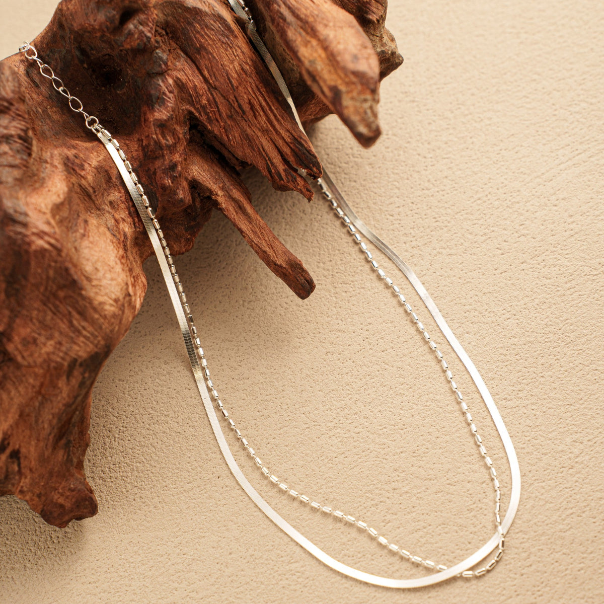 Morning Mist Dual Chain Necklace – 925 Silver with 18K Gold Plating – View 5 | ARTTOO STUDIO