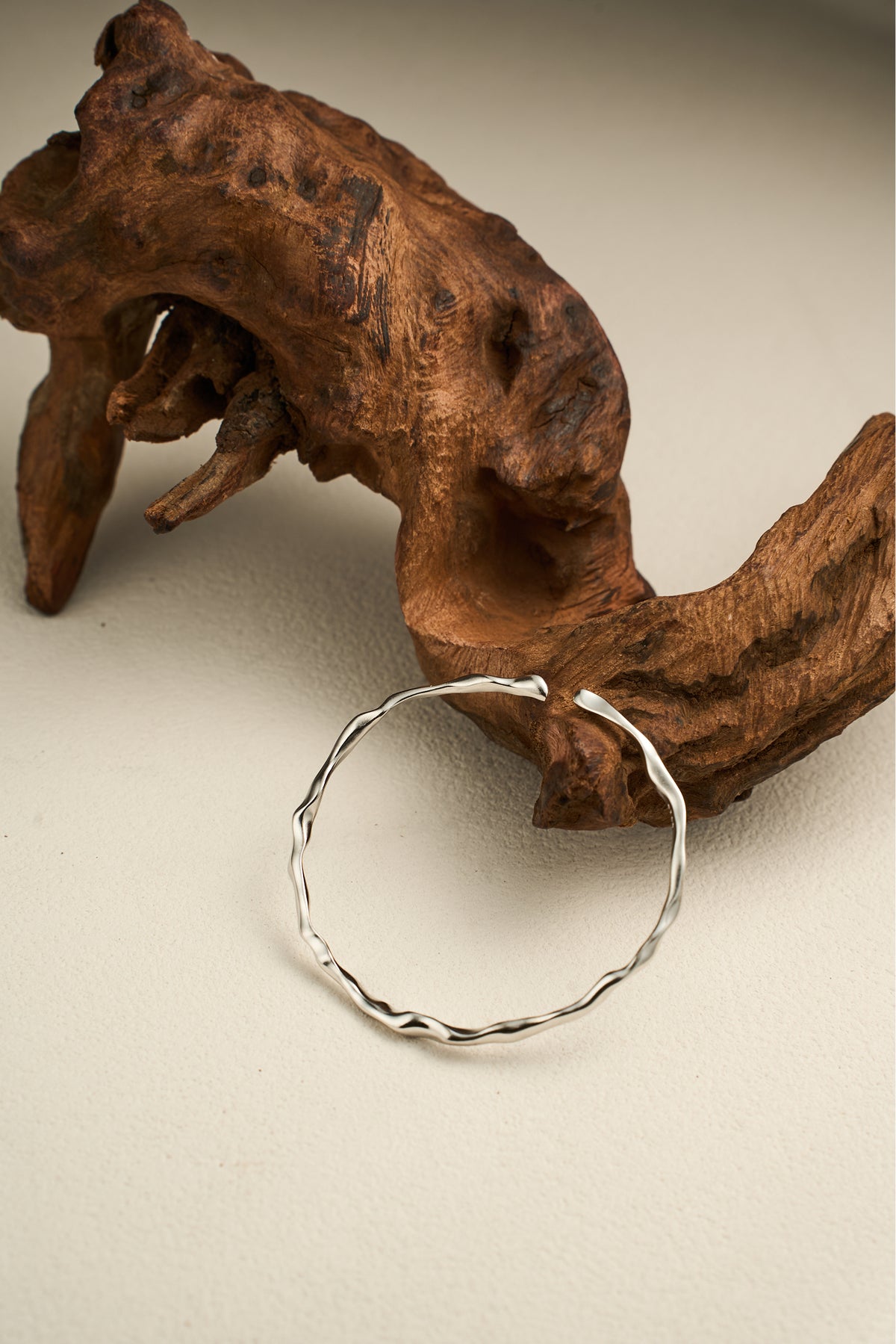 Flowing Texture Open Bangle | S925 Sterling Silver Minimalist Adjustable Bracelet – View 8 | ARTTOO STUDIO