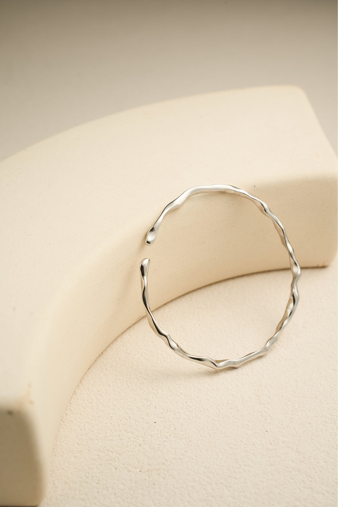 Flowing Texture Open Bangle | S925 Sterling Silver Minimalist Adjustable Bracelet – View 6 | ARTTOO STUDIO