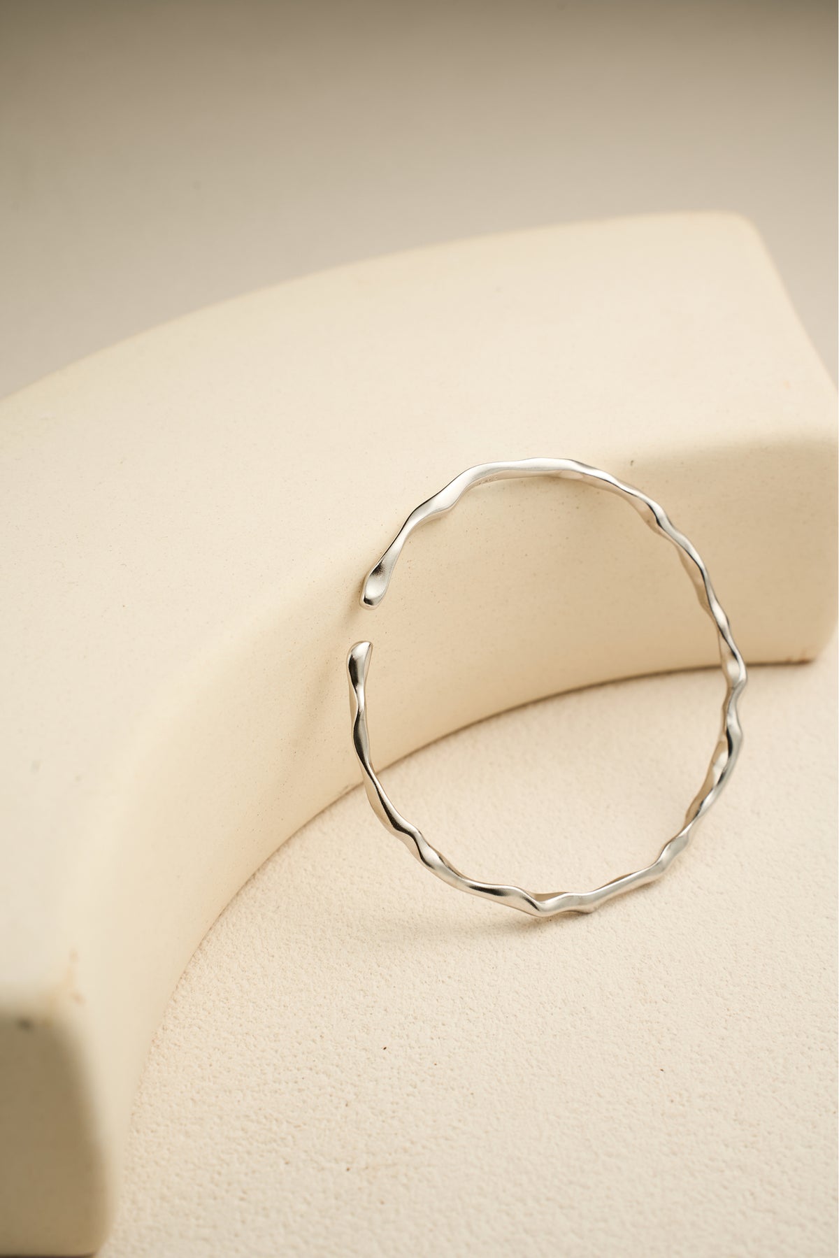 Flowing Texture Open Bangle | S925 Sterling Silver Minimalist Adjustable Bracelet – View 6 | ARTTOO STUDIO