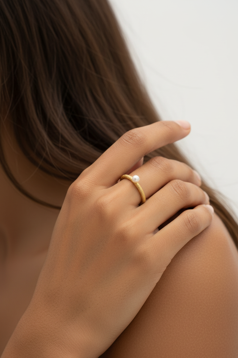 Sunset Moonlight Pearl Ring – 925 Silver with 18K Gold Plating – Detail and Craftsmanship | ARTTOO STUDIO