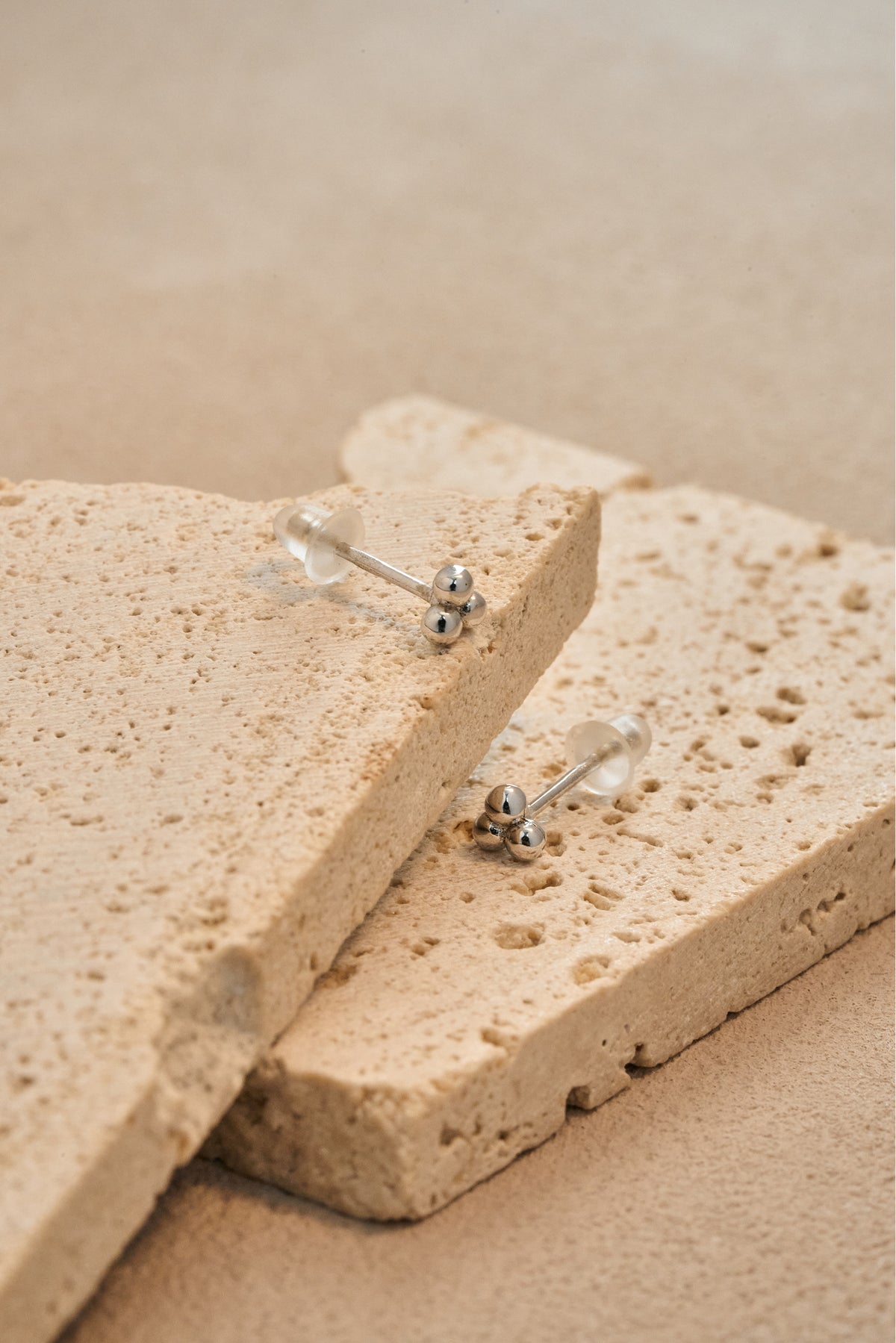 Triple Bead Stud Earrings – 925 Silver with 18K Gold/Platinum Plating – View 7 | ARTTOO STUDIO