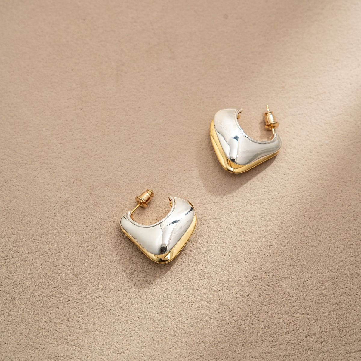 Boundary of Day & Night Dual-Tone Earrings – Brass with 18K Gold Plating – View 5 | ARTTOO STUDIO