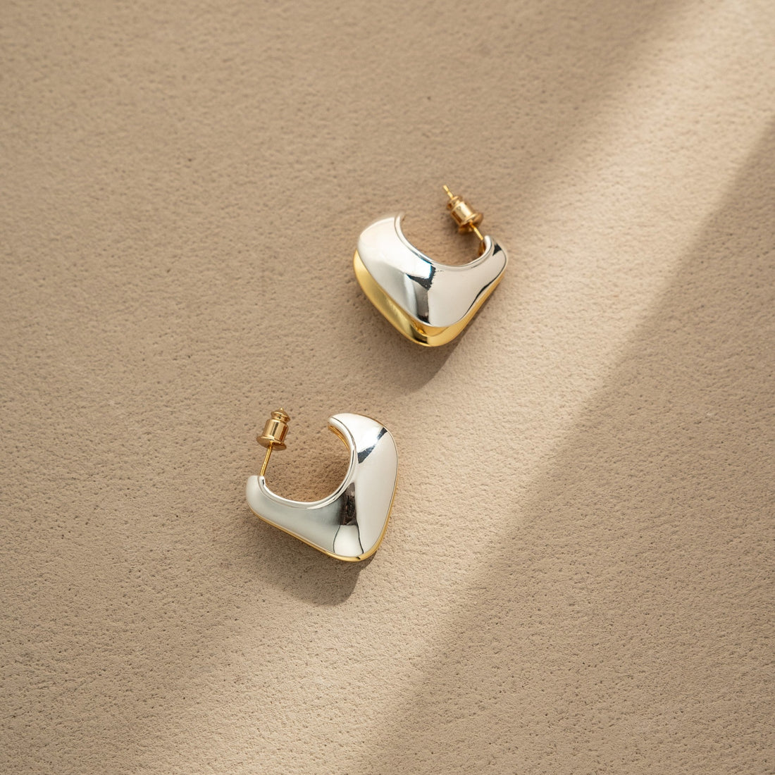 Boundary of Day & Night Dual-Tone Earrings – Brass with 18K Gold Plating – View 6 | ARTTOO STUDIO