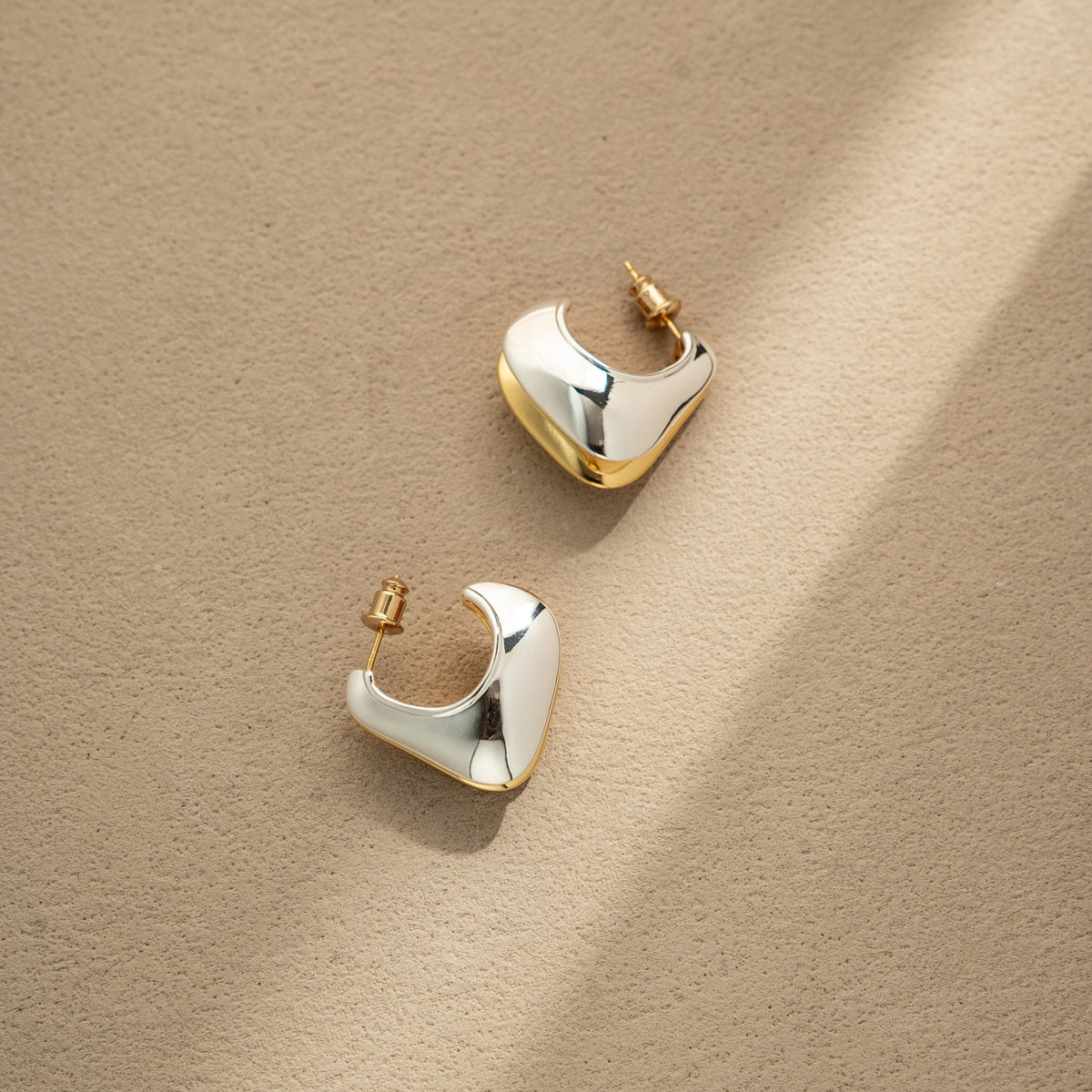 Boundary of Day & Night Dual-Tone Earrings – Brass with 18K Gold Plating – View 6 | ARTTOO STUDIO