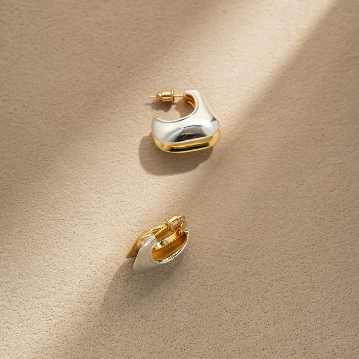 Boundary of Day & Night Dual-Tone Earrings – Brass with 18K Gold Plating – View 4 | ARTTOO STUDIO