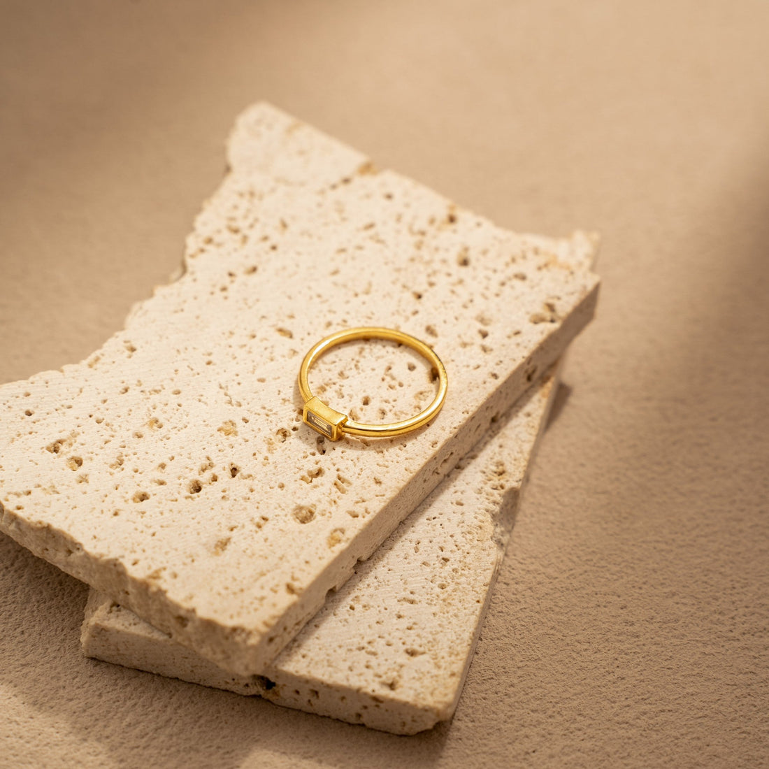 Glimmer Geometry Baguette Zircon Ring – 925 Silver with 18K Gold Plating – View 5 | ARTTOO STUDIO