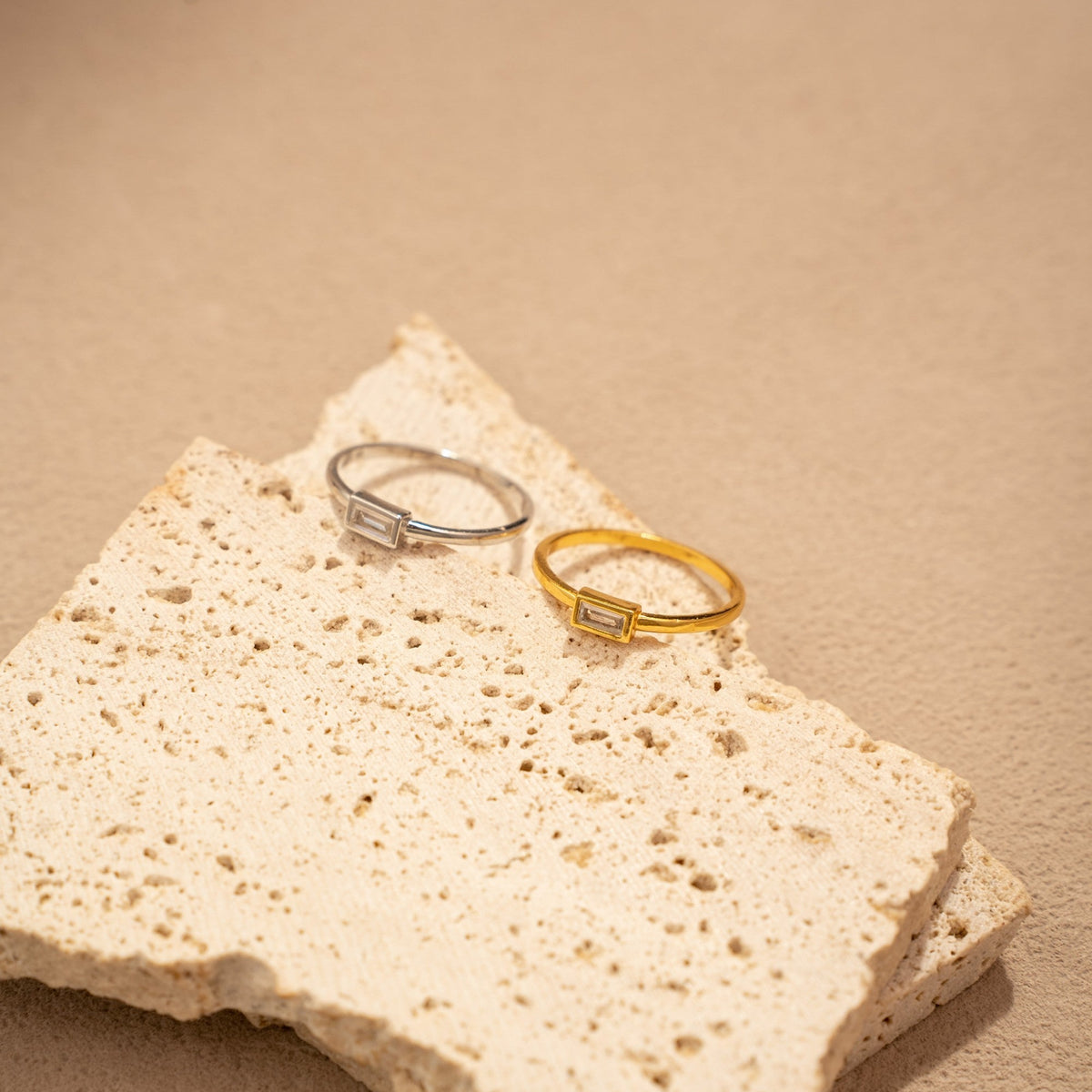 Glimmer Geometry Baguette Zircon Ring – 925 Silver with 18K Gold Plating – View 4 | ARTTOO STUDIO