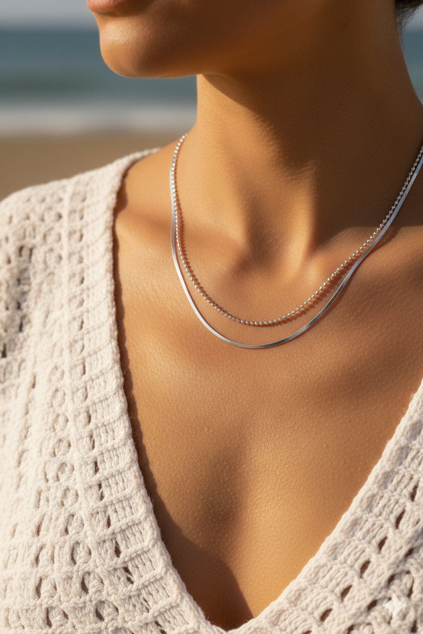 Morning Mist Dual Chain Necklace – 925 Silver with 18K Gold Plating – Lifestyle & On-Model Look | ARTTOO STUDIO
