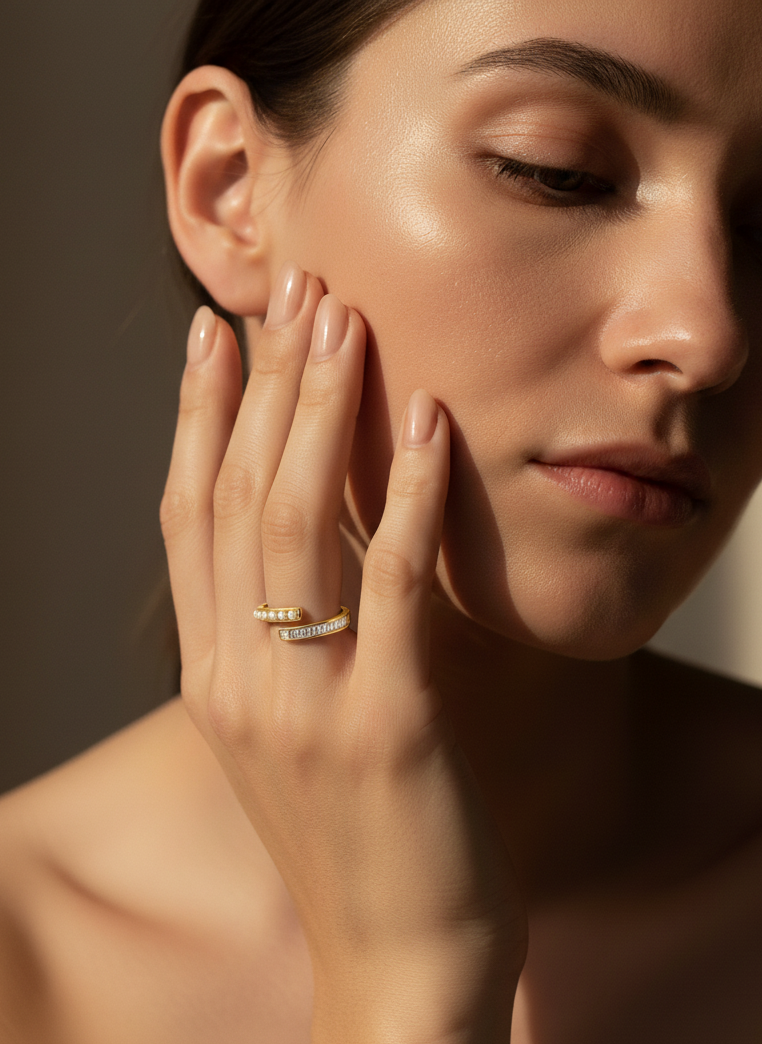 Lune Open Adjustable Ring – Pearl & Zirconia, 18K Gold Vermeil on 925 Silver – Detail and Craftsmanship | ARTTOO STUDIO