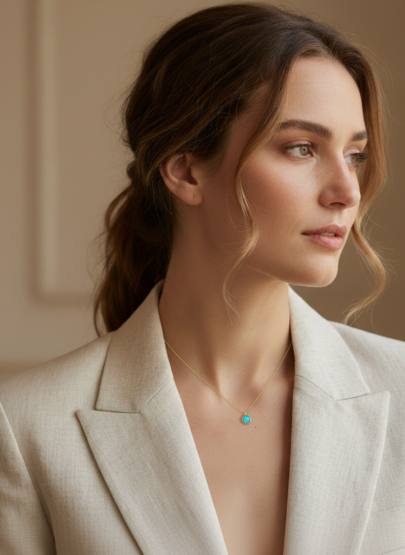 Turquoise Pendant Necklace – 925 Silver with 18K Gold Plating, Adjustable Chain – View 4 | ARTTOO STUDIO