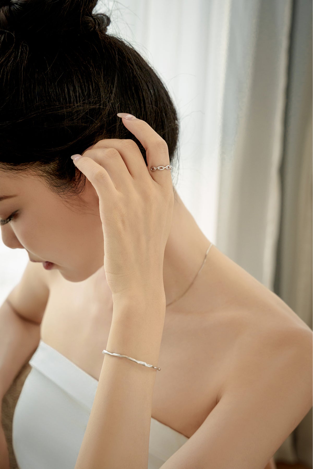 Flowing Texture Open Bangle | S925 Sterling Silver Minimalist Adjustable Bracelet – View 5 | ARTTOO STUDIO
