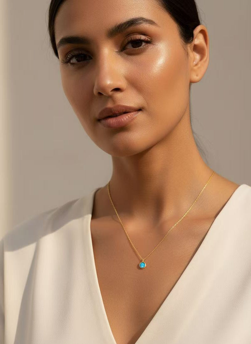 Turquoise Pendant Necklace – 925 Silver with 18K Gold Plating, Adjustable Chain – View 5 | ARTTOO STUDIO