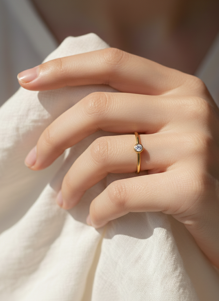 Elegant Zircon Stacking Ring – 20K Gold/Platinum Plated on 925 Silver – View 4 | ARTTOO STUDIO