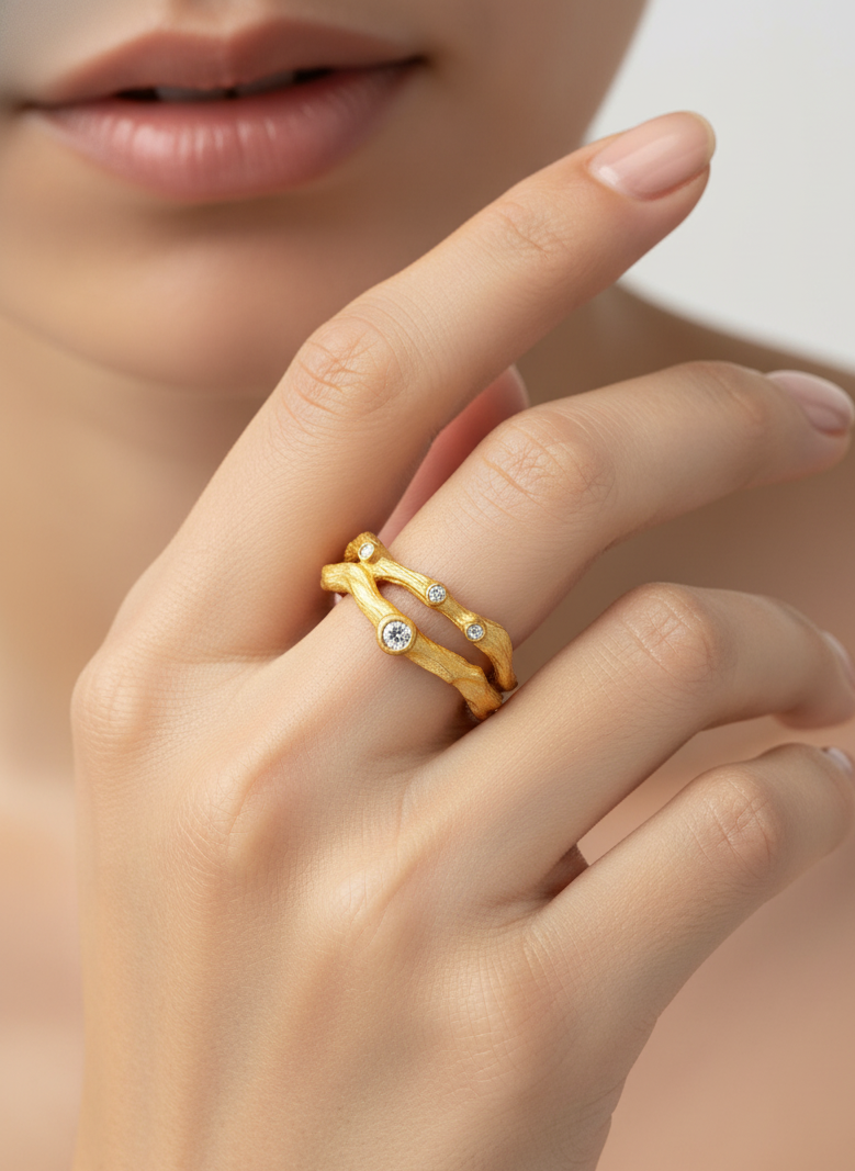 Starlit Branches Ring – 925 Silver with 18K Gold Plating – Lifestyle & On-Model Look | ARTTOO STUDIO